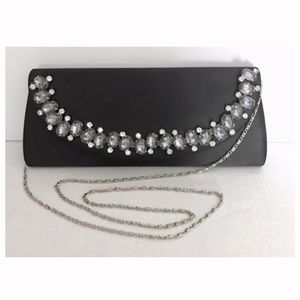 Black Satin Rhinstone Gems Evening Clutch